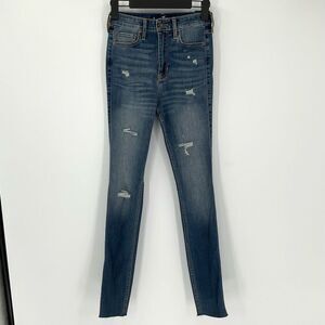 Hollister Ultra High Rise Super Skinny Jeans Stretch Distressed‎ Juniors 1 Long